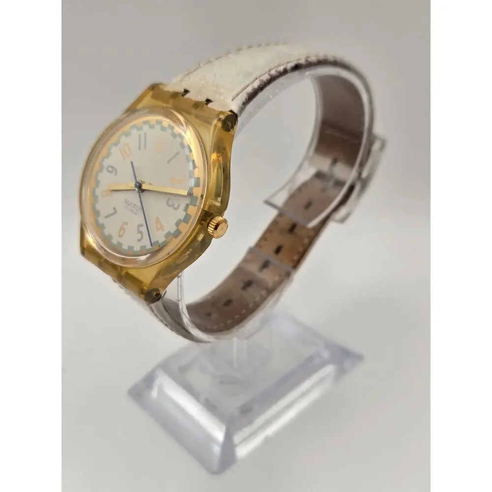 Vintage Swatch Swiss Quartz Watch Gold White 305